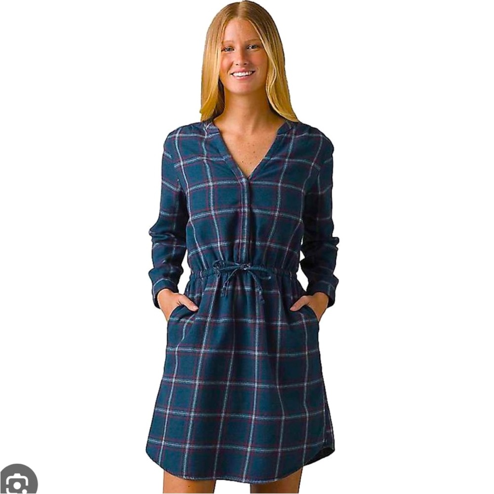 Prana Soft Flannel Plaid Loop To Pines Dress color Deep Stellar size Medium EUC